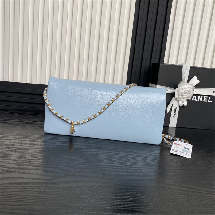 Chanel MAXI CLUTCH BAG AS5182 Grained Shiny Calfskin & Gold-Tone Metal Blue High