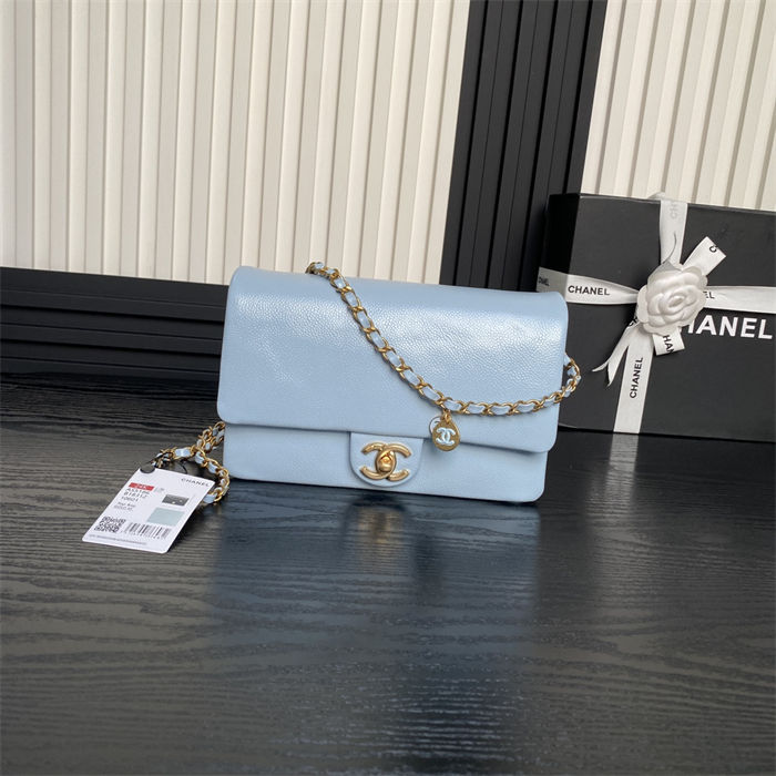 Chanel SMALL FLAP BAG AS5186 Grained Shiny Calfskin & Gold-Tone Metal Blue High