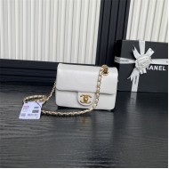 Chanel MINI FLAP BAG AS5218 Grained Shiny Calfskin & Gold-Tone Metal White High