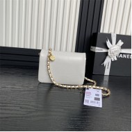 Chanel MINI FLAP BAG AS5218 Grained Shiny Calfskin & Gold-Tone Metal White High