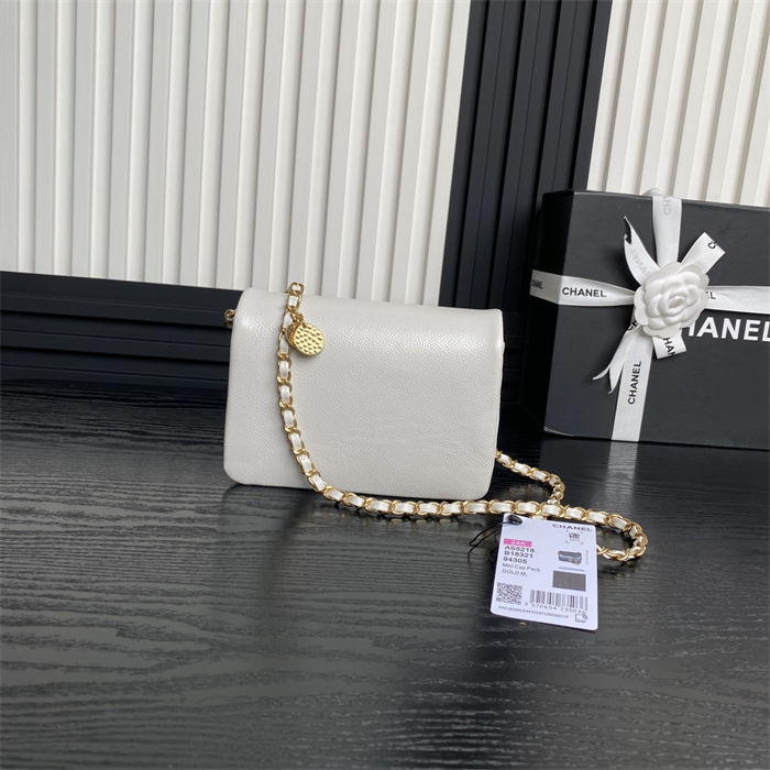 Chanel MINI FLAP BAG AS5218 Grained Shiny Calfskin & Gold-Tone Metal White High