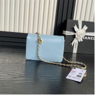 Chanel MINI FLAP BAG AS5218 Grained Shiny Calfskin & Gold-Tone Metal Blue High