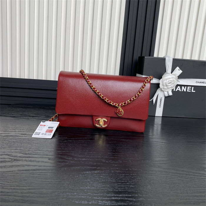 Chanel FLAP BAG AS5180 Grained Shiny Calfskin & Gold-Tone Metal Burgundy High