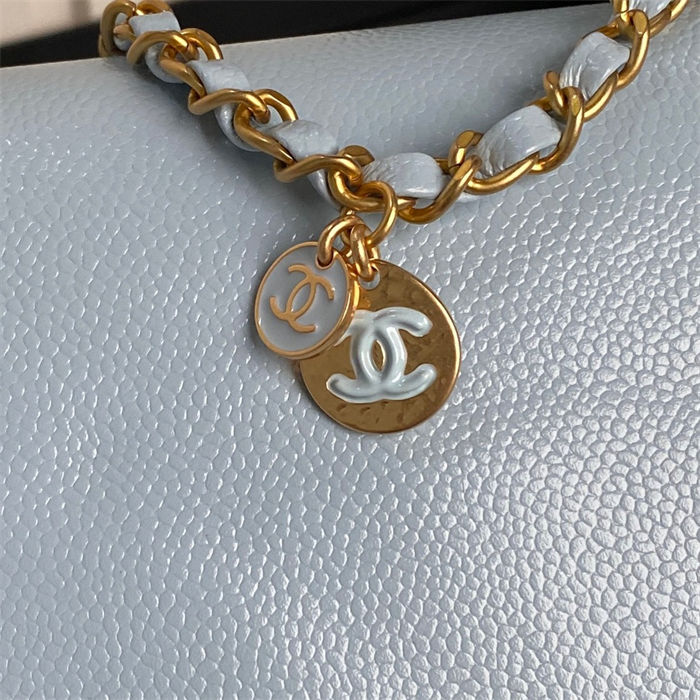 Chanel FLAP BAG AS5180 Grained Shiny Calfskin & Gold-Tone Metal Blue High