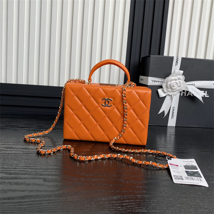 Chanel SMALL BOX BAG AS5167 Lambskin & Gold Metal Orange High