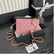 Chanel WALLET ON CHAIN AP4282 Shiny Lambskin, Imitation Pearls & Gold-Tone Metal Pink High