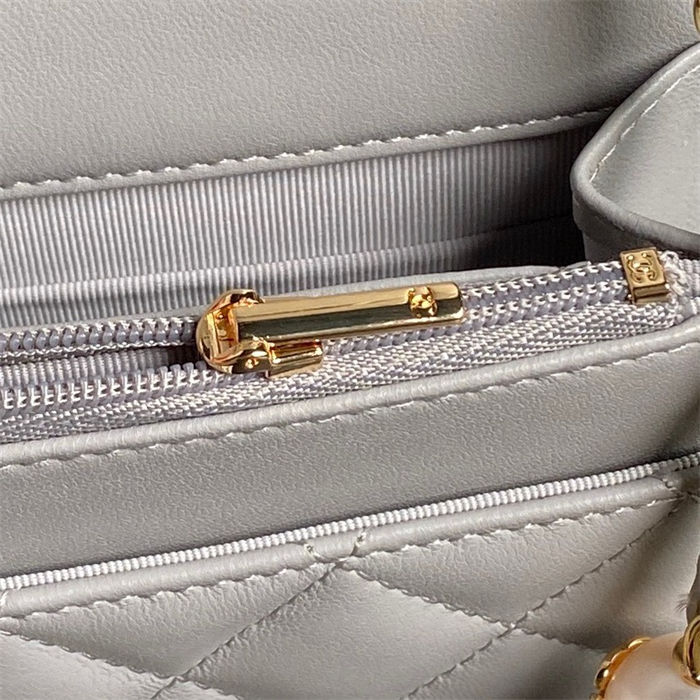 Chanel WALLET ON CHAIN AP4282 Shiny Lambskin, Imitation Pearls & Gold-Tone Metal Grey High