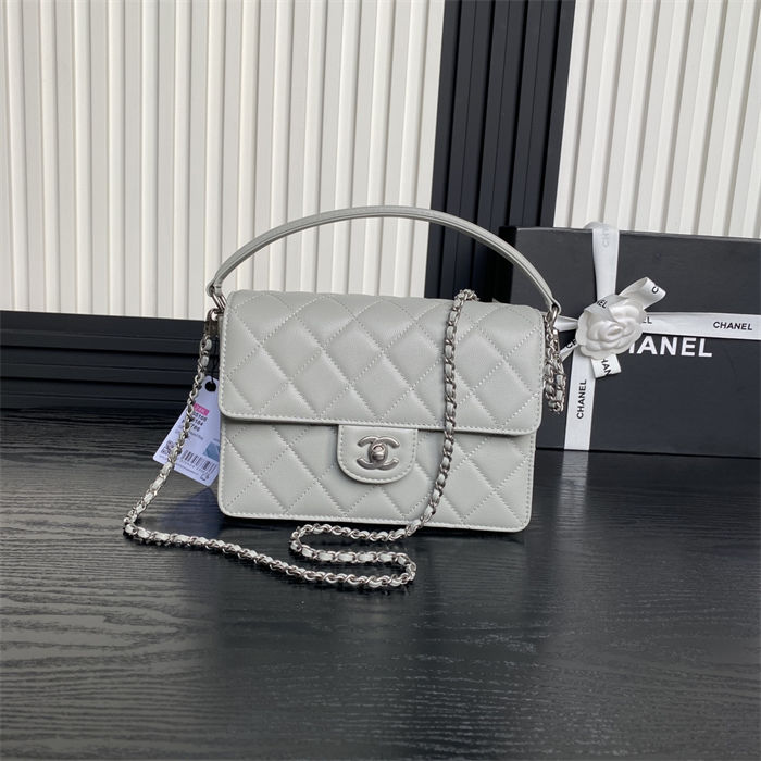 Chanel SMALL FLAP BAG WITH TOP HANDLE AS5166 Grained Calfskin Grey High