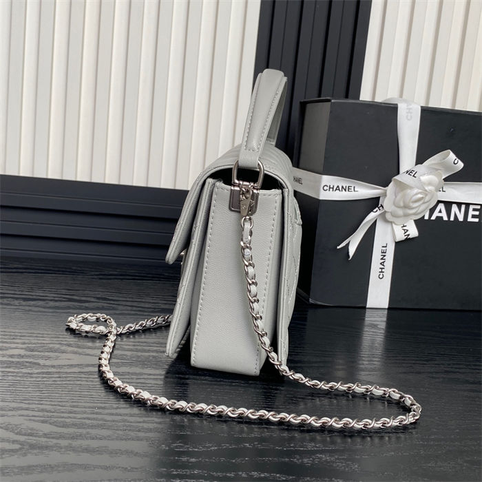 Chanel SMALL FLAP BAG WITH TOP HANDLE AS5166 Grained Calfskin Grey High