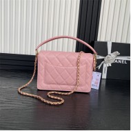 Chanel SMALL FLAP BAG WITH TOP HANDLE AS5166 Grained Calfskin Pink High