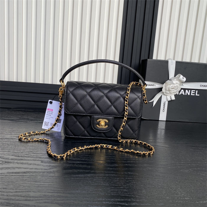 Chanel MINI FLAP BAG WITH TOP HANDLE AS5165 Grained Calfskin Black High