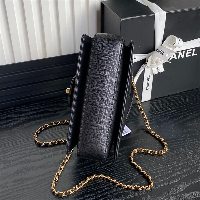 Chanel MINI FLAP BAG WITH TOP HANDLE AS5165 Grained Calfskin Black High