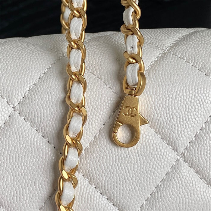 Chanel MINI FLAP BAG WITH TOP HANDLE AS5165 Grained Calfskin White High