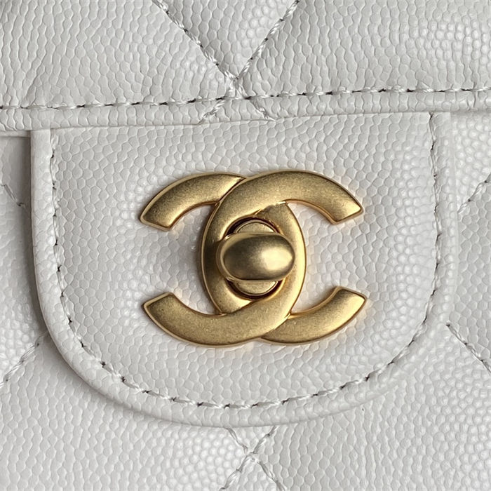 Chanel MINI FLAP BAG WITH TOP HANDLE AS5165 Grained Calfskin White High