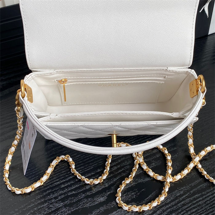 Chanel MINI FLAP BAG WITH TOP HANDLE AS5165 Grained Calfskin White High