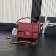 Chanel MINI FLAP BAG WITH TOP HANDLE AS5165 Grained Calfskin Burgundy High