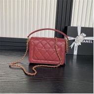 Chanel MINI FLAP BAG WITH TOP HANDLE AS5165 Grained Calfskin Burgundy High