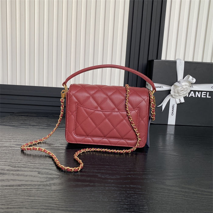 Chanel MINI FLAP BAG WITH TOP HANDLE AS5165 Grained Calfskin Burgundy High