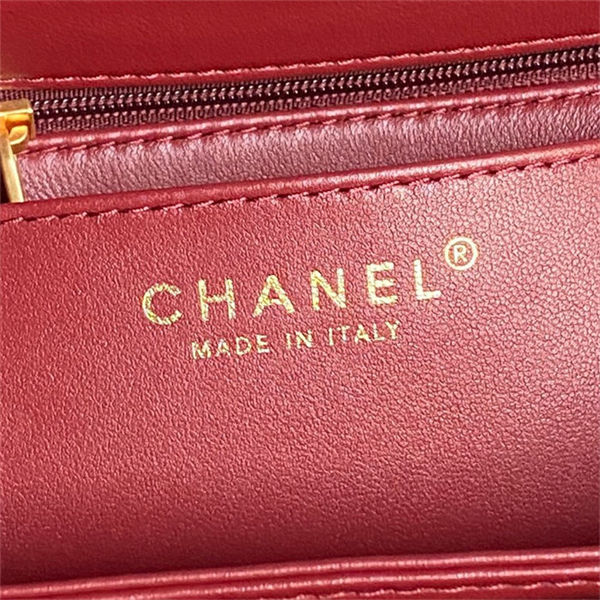 Chanel MINI FLAP BAG WITH TOP HANDLE AS5165 Grained Calfskin Burgundy High