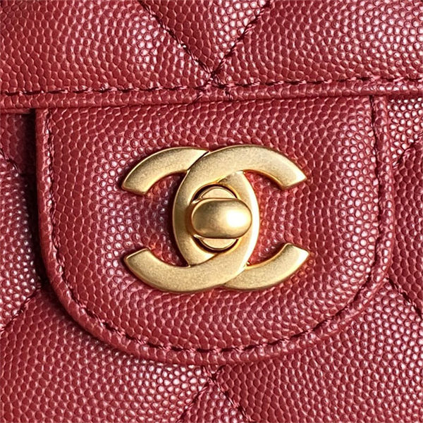 Chanel MINI FLAP BAG WITH TOP HANDLE AS5165 Grained Calfskin Burgundy High