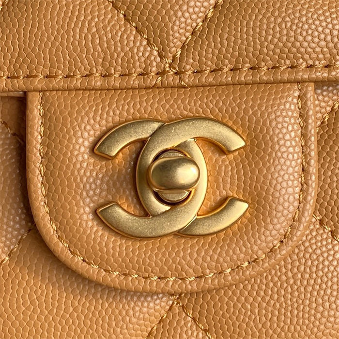 Chanel MINI FLAP BAG WITH TOP HANDLE AS5165 Grained Calfskin Camel High