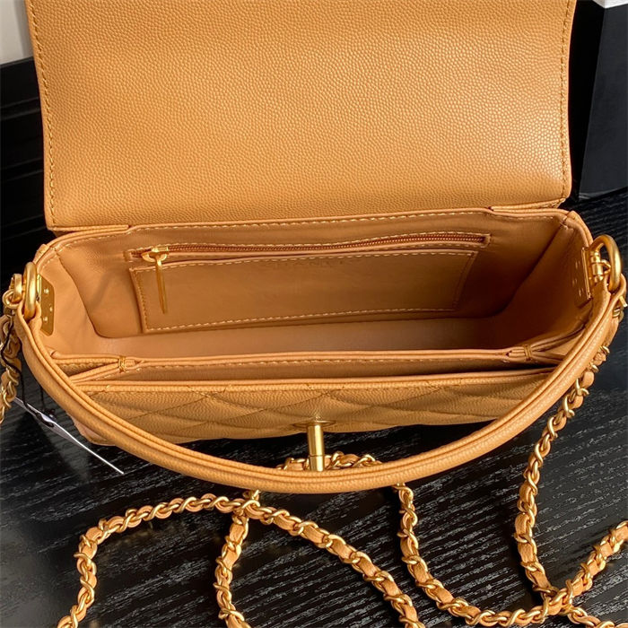 Chanel MINI FLAP BAG WITH TOP HANDLE AS5165 Grained Calfskin Camel High