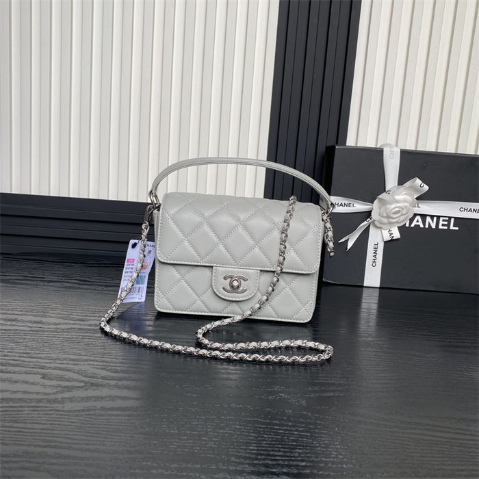 Chanel MINI FLAP BAG WITH TOP HANDLE AS5165 Grained Calfskin Grey High