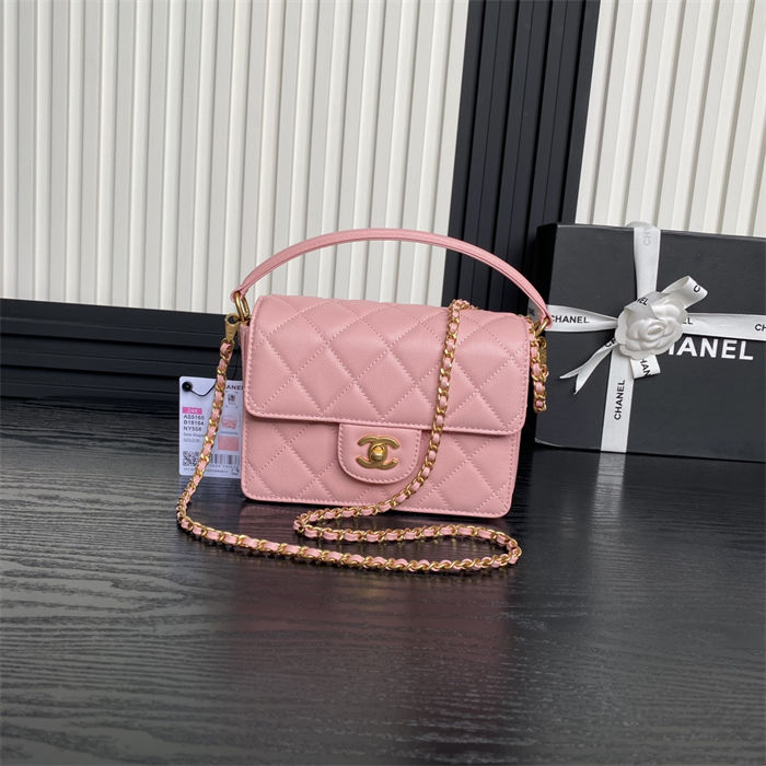 Chanel MINI FLAP BAG WITH TOP HANDLE AS5165 Grained Calfskin Pink High