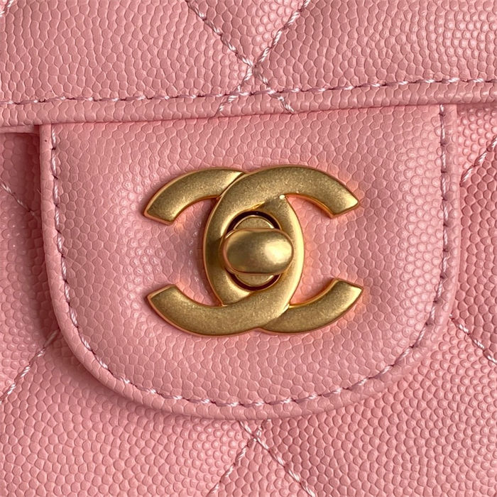 Chanel MINI FLAP BAG WITH TOP HANDLE AS5165 Grained Calfskin Pink High