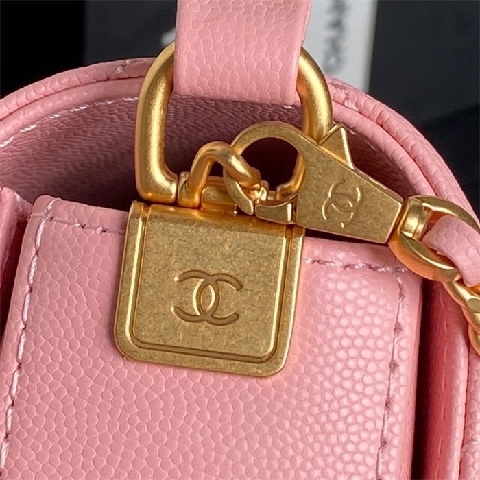 Chanel MINI FLAP BAG WITH TOP HANDLE AS5165 Grained Calfskin Pink High