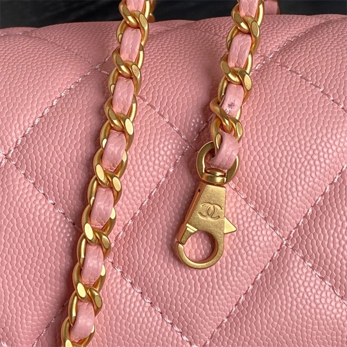 Chanel MINI FLAP BAG WITH TOP HANDLE AS5165 Grained Calfskin Pink High