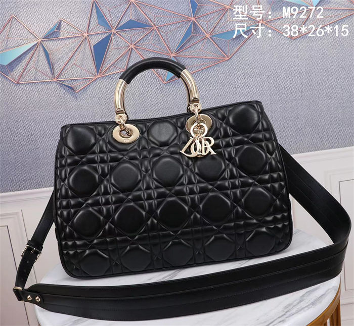 LADY 95.22 LARGE BAG Cannage Calfskin Black High