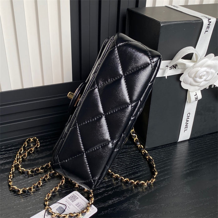 Chanel MINI FLAP BAG WITH TOP HANDLE AS5032 Shiny Lambskin Black A