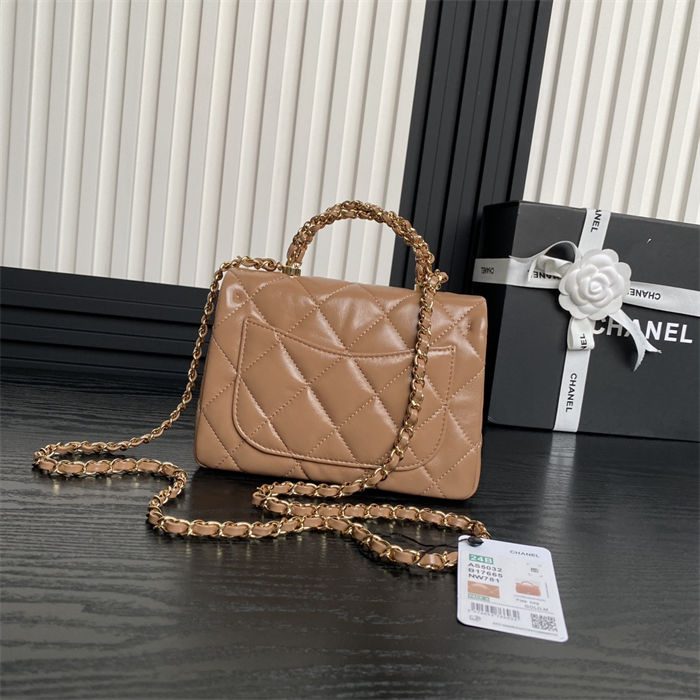 Chanel MINI FLAP BAG WITH TOP HANDLE AS5032 Shiny Lambskin Nude A