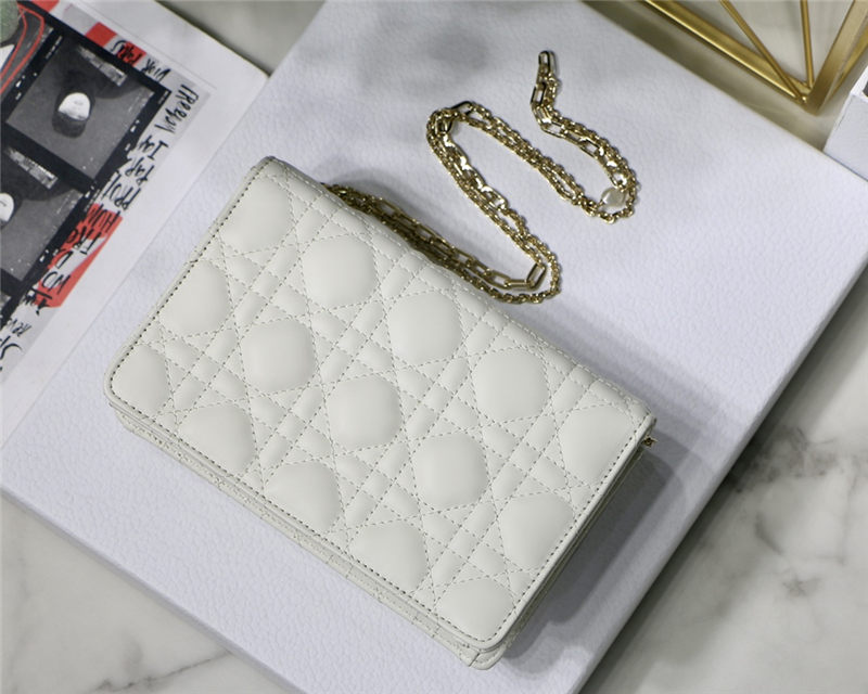 LADY Dior CHAIN POUCH Cannage Lambskin White High