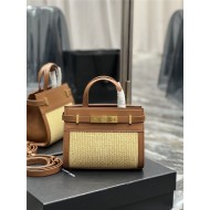 MANHATTAN NANO SHOPPING BAG IN RAFFIA AND SMOOTH LEATHER High