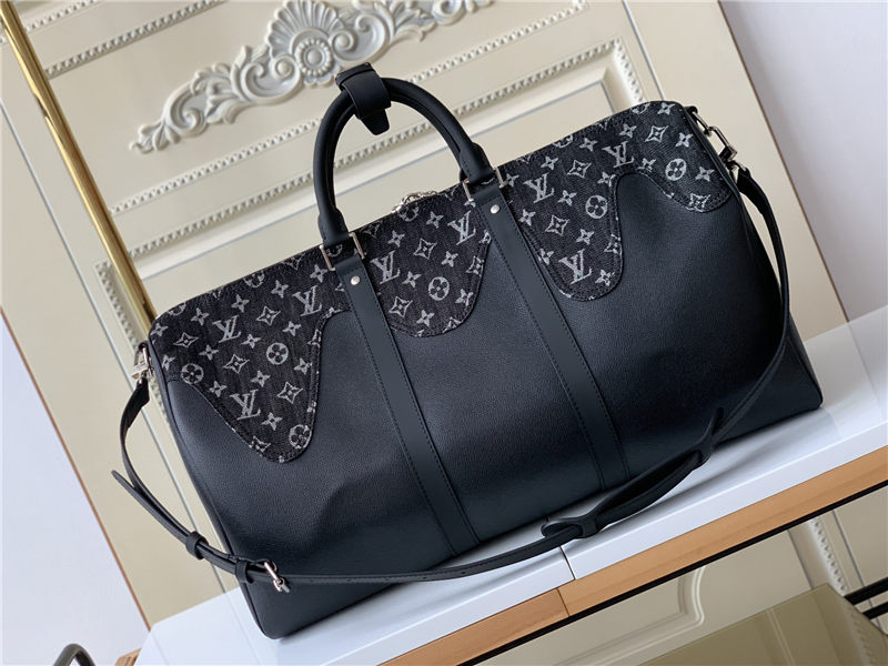 Louis Vuitton KEEPALL BANDOULIÈRE 50 Monogram denim and Taurillon leather Black M45975 High