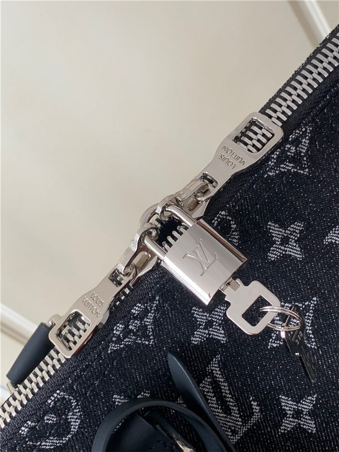 Louis Vuitton KEEPALL BANDOULIÈRE 50 Monogram denim and Taurillon leather Black M45975 High