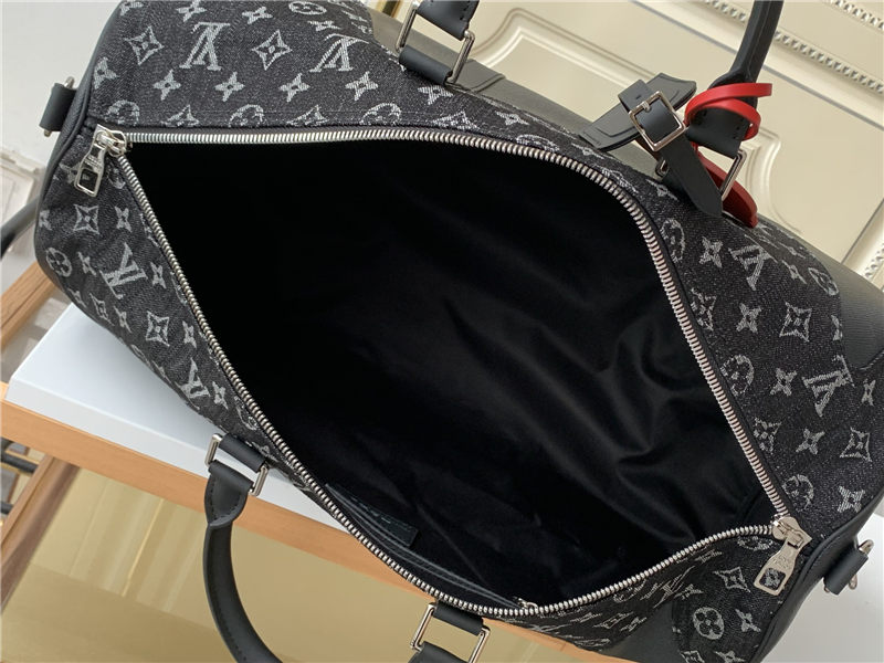 Louis Vuitton KEEPALL BANDOULIÈRE 50 Monogram denim and Taurillon leather Black M45975 High