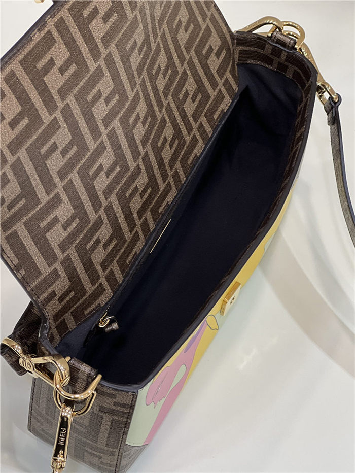 BAGUETTE FF glazed fabric bag with inlay High