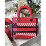 MEDIUM LADY D-LITE BAG  D-Flower Pop Embroidery Red and Pink High