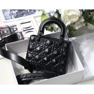 SMALL LADY Dior Cannage Calfskin with Diamond Motif Black High