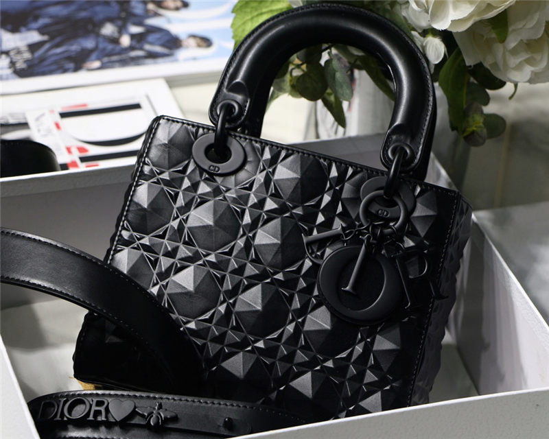 SMALL LADY Dior Cannage Calfskin with Diamond Motif Black High