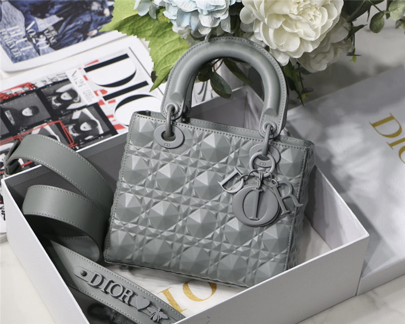 SMALL LADY Dior Cannage Calfskin with Diamond Motif Grey High