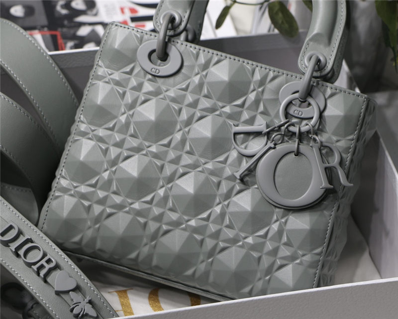 SMALL LADY Dior Cannage Calfskin with Diamond Motif Grey High