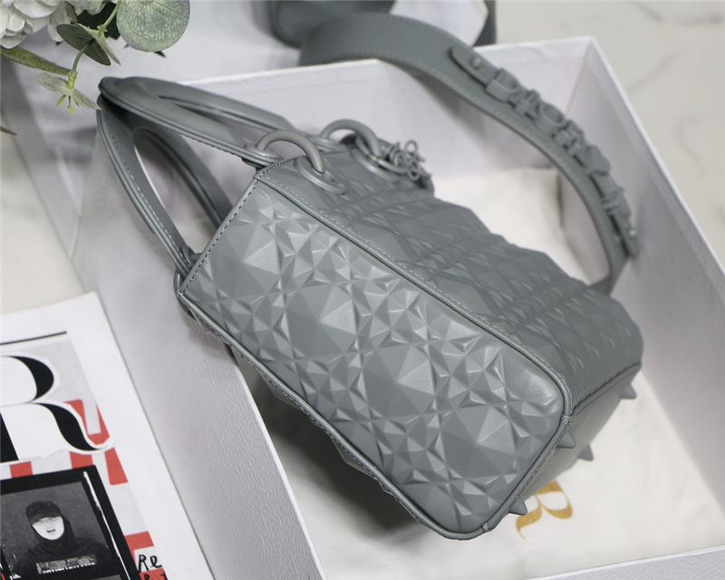 SMALL LADY Dior Cannage Calfskin with Diamond Motif Grey High