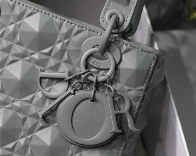 SMALL LADY Dior Cannage Calfskin with Diamond Motif Grey High