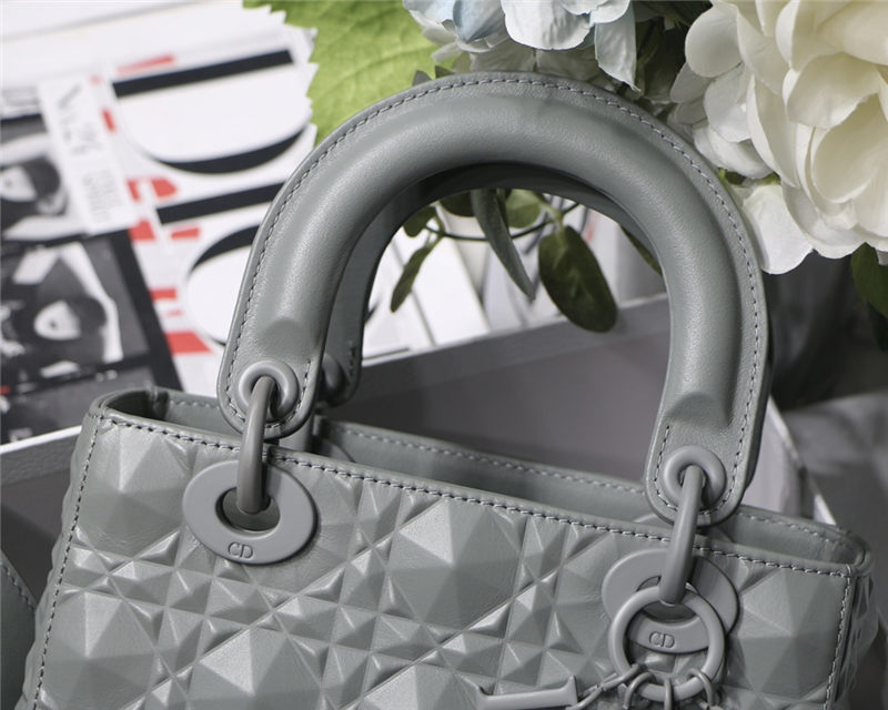 SMALL LADY Dior Cannage Calfskin with Diamond Motif Grey High