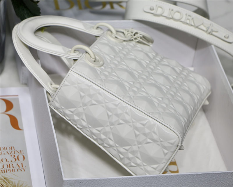 SMALL LADY Dior Cannage Calfskin with Diamond Motif White High