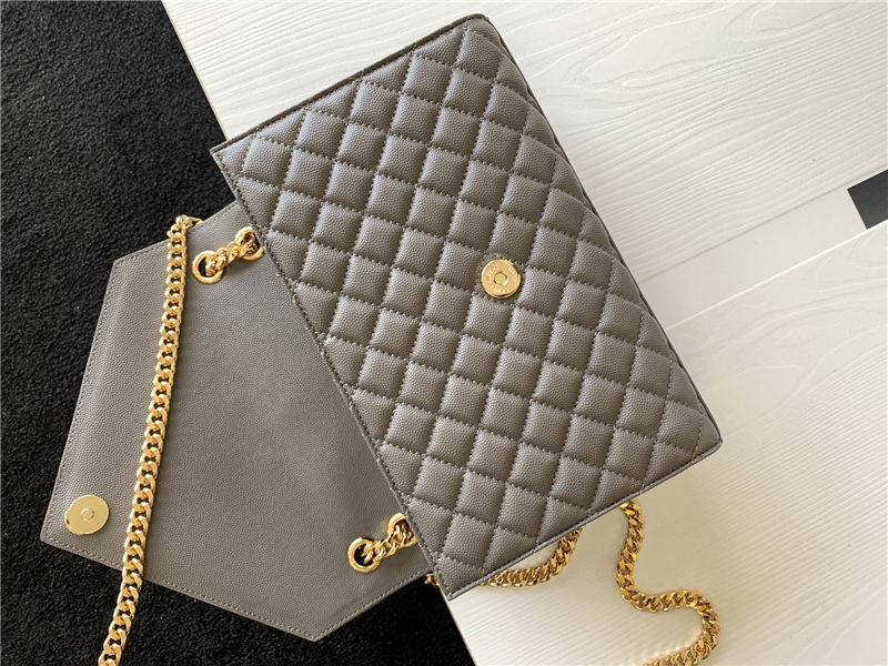 ENVELOPE MEDIUM BAG IN MIX MATELASSÉ GRAIN DE POUDRE EMBOSSED LEATHER Grey-Gold High